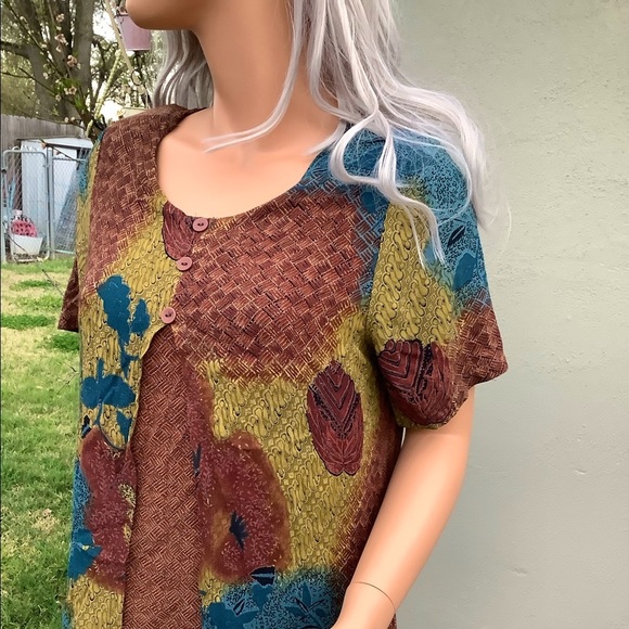 VTG “Caribou” 🍁 Rustic Print Overlay Duster Faux 2 Pc Maxi Dress - Picture 5 of 8